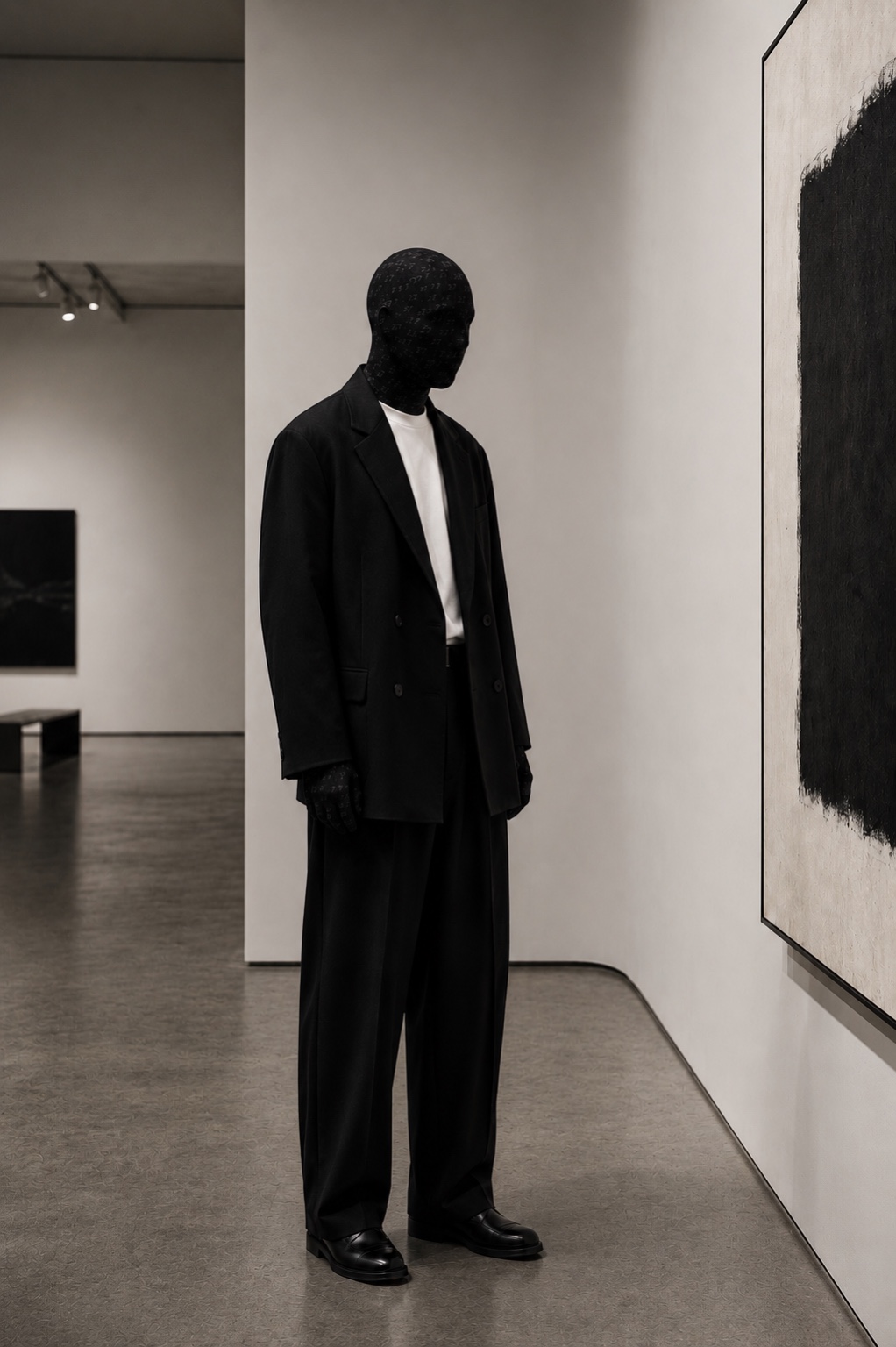 Subject 27 moving through a spare gallery-like interior.